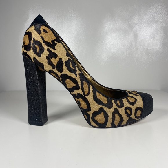 Sam Edelman Women Shoes Frances Leopard High Heels Sparkle Leather Brown Sz 7 - Picture 6 of 14